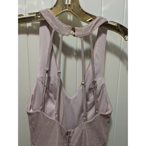 Soieblu Glitter Blush Pink Silver Shimmer Halter Strappy Party Mini Dress Size S - Picture 8 of 13